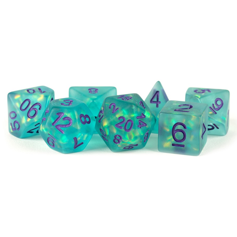 Polyhedral 7-Die Set Icy Opal Teal with Purple Numbers 16mm by MDG ...