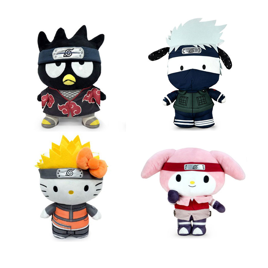Kidrobot Naruto x Sanrio Hello Kitty Set of Four 13" Plushes Spicy Bears